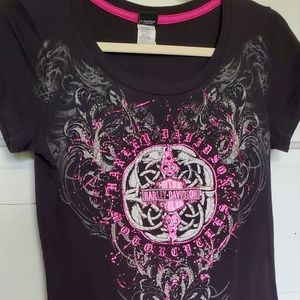 Black Harley Davidson tshirt pink graphic